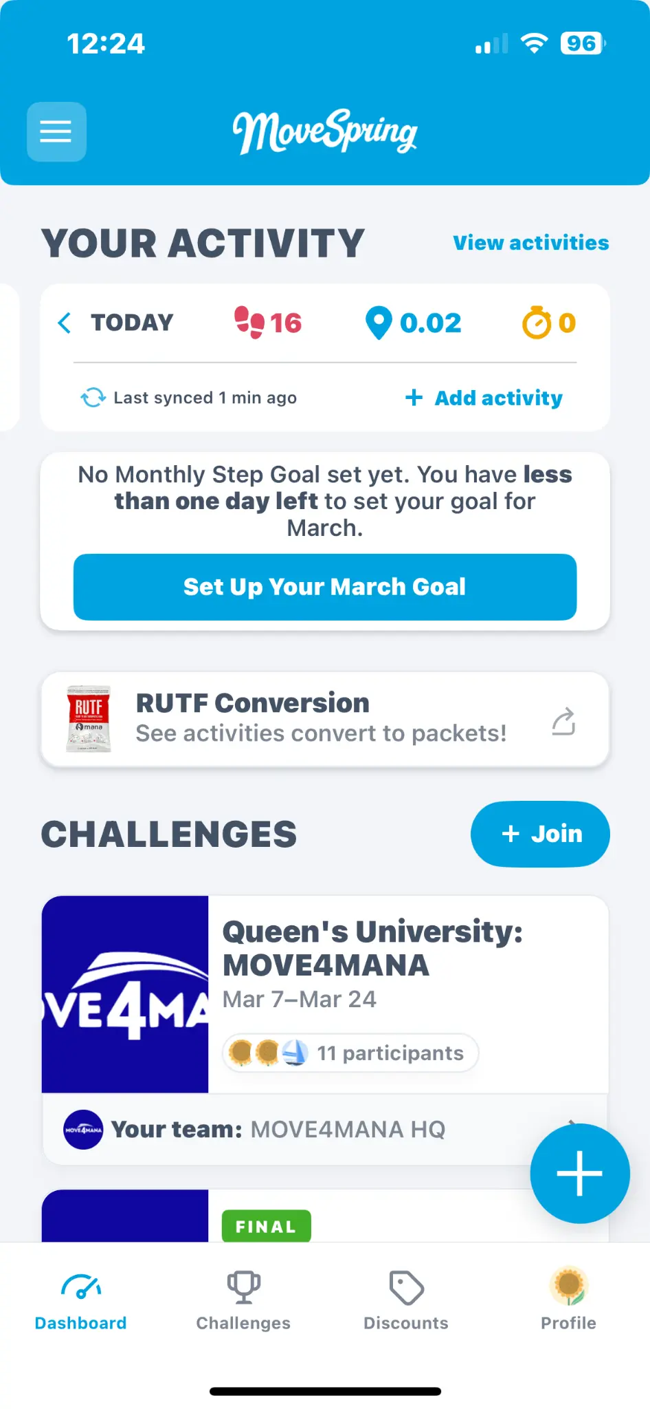 MoveSpring app activity screen